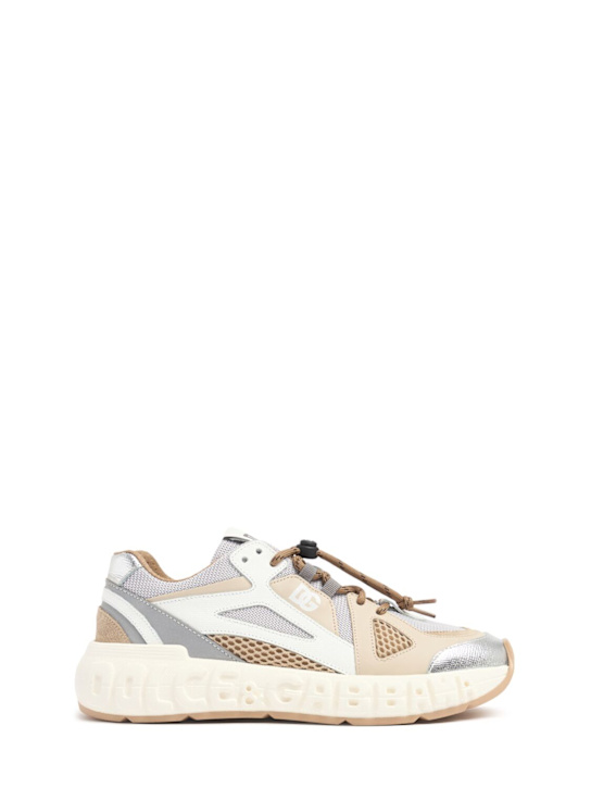 Dolce&Gabbana: Nylon mesh & leather lace-up sneakers - ゴールド - kids-boys_0 | Luisa Via Roma