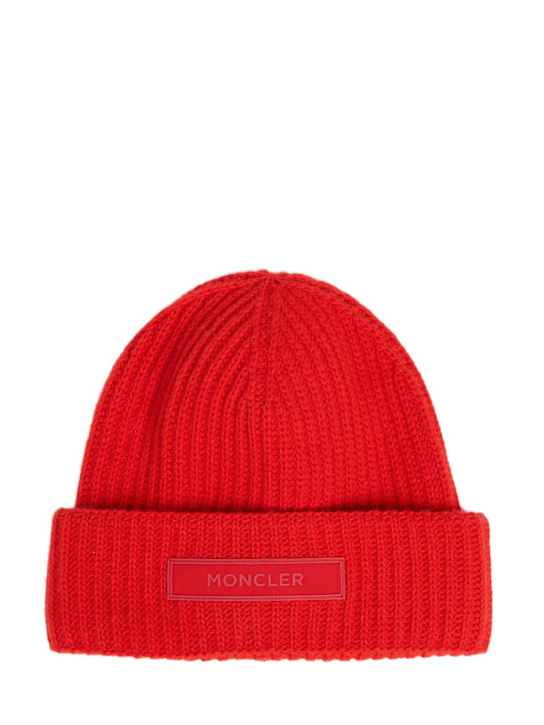 Moncler: Mouliné wool & cashmere beanie - Candy Apple - men_0 | Luisa Via Roma