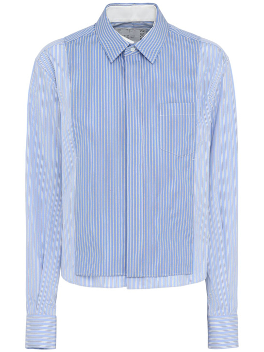 Sacai: Cotton blend striped shirt - Blue/Multi - women_0 | Luisa Via Roma