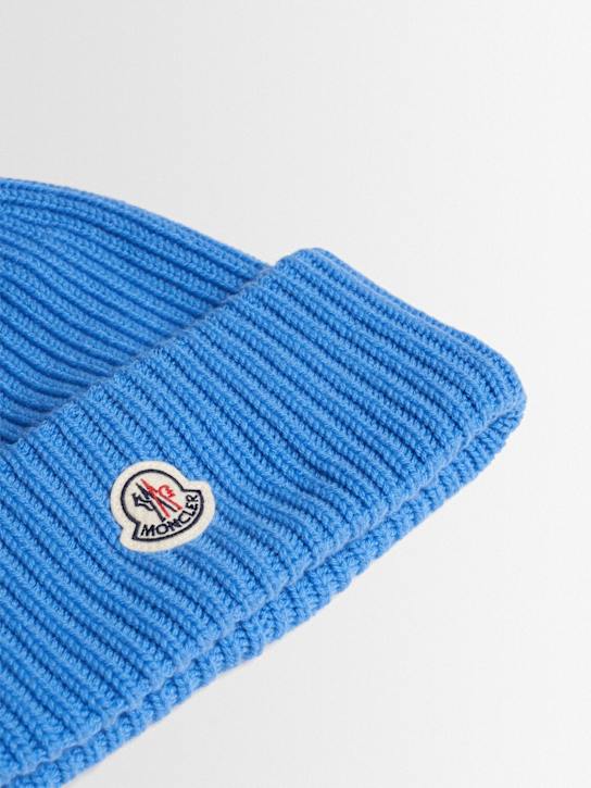 Moncler: Logo wool & cashmere beanie - Bright Blue - men_1 | Luisa Via Roma