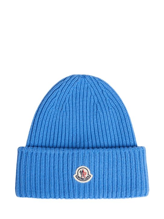 Moncler: Logo wool & cashmere beanie - Bright Blue - men_0 | Luisa Via Roma