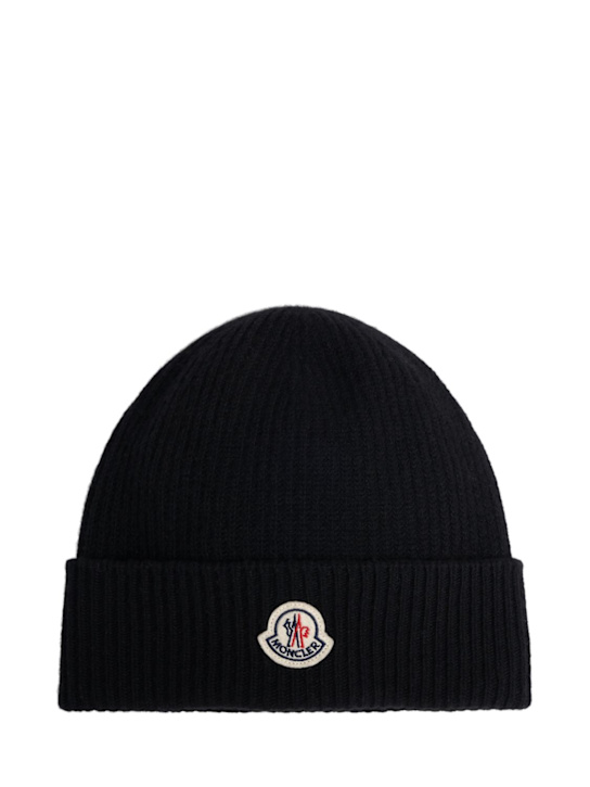 Moncler: Logo wool & cashmere beanie - ブラック - men_0 | Luisa Via Roma