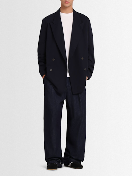 Dries Van Noten: Caplan double breast cotton blazer - Navy - men_1 | Luisa Via Roma