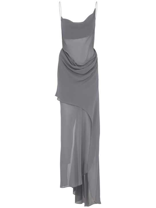 Christopher Esber: Cowl hip silk georgette slip dress - Grey - women_0 | Luisa Via Roma
