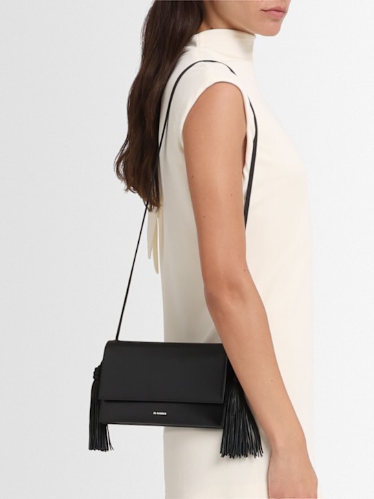 Jil Sander: Tassel palmellato leather crossbody bag - Black - women_1 | Luisa Via Roma