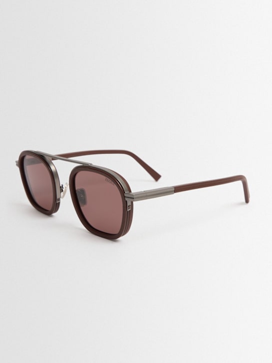 Zegna: Orizzonte I metal & leather sunglasses - Brown - men_1 | Luisa Via Roma