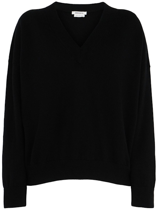 Annagreta: Evelyn wool knit V-neck sweater - Black - women_0 | Luisa Via Roma