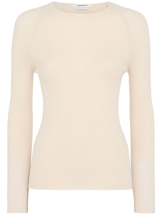 Annagreta: Ada リブニット ウールクルーネックセーター - オフホワイト - women_0 | Luisa Via Roma
