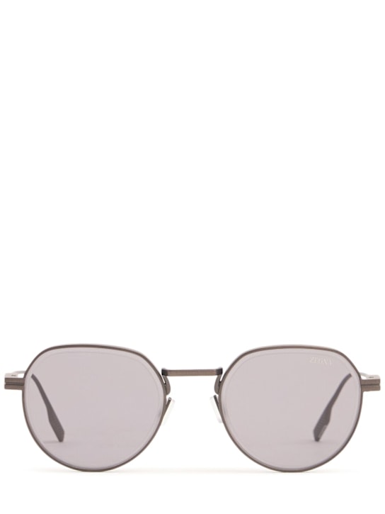 Zegna: Metal sunglasses - Gunmetal/Smoke - men_0 | Luisa Via Roma