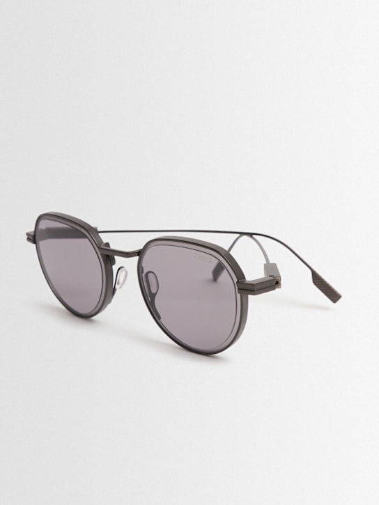 Zegna: Metal sunglasses - Gunmetal/Smoke - men_1 | Luisa Via Roma