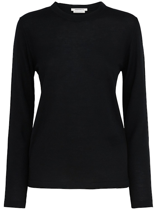 Annagreta: Anna wool knit crewneck sweater - Black - women_0 | Luisa Via Roma
