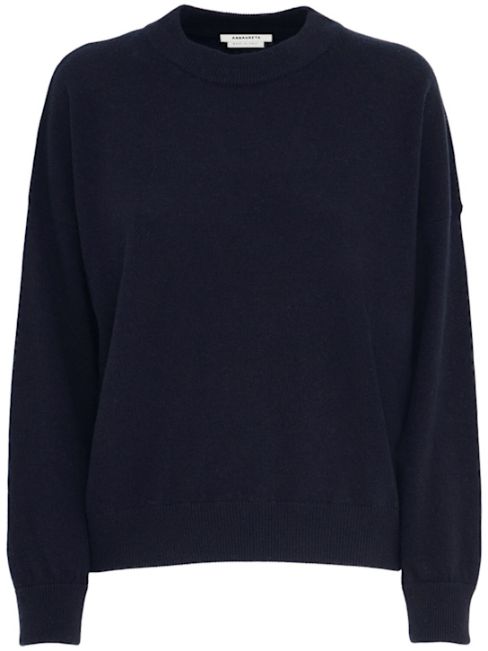 Annagreta: Dalia wool knit crewneck sweater - Blue - women_0 | Luisa Via Roma