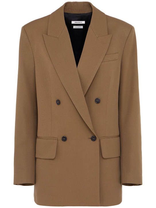 Annagreta: Nora double breasted wool twill blazer - Khaki - women_0 | Luisa Via Roma