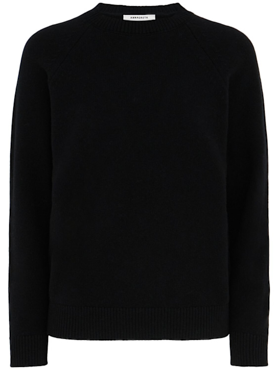 Annagreta: Ida wool knit raglan crewneck sweater - Black - women_0 | Luisa Via Roma