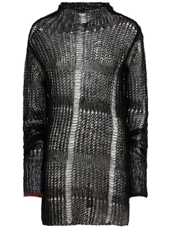 Yohji Yamamoto: Asymmetric sheer knit long sweater - Black - women_0 | Luisa Via Roma