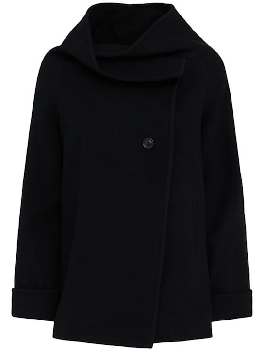 Yohji Yamamoto: U-wrap wool blend short coat - women_0 | Luisa Via Roma