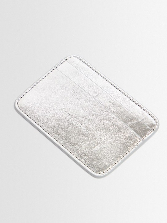 Acne Studios: Crinkled leather card holder - Silver - women_1 | Luisa Via Roma