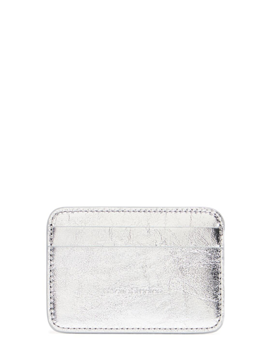 Acne Studios: Crinkled leather card holder - Silver - women_0 | Luisa Via Roma