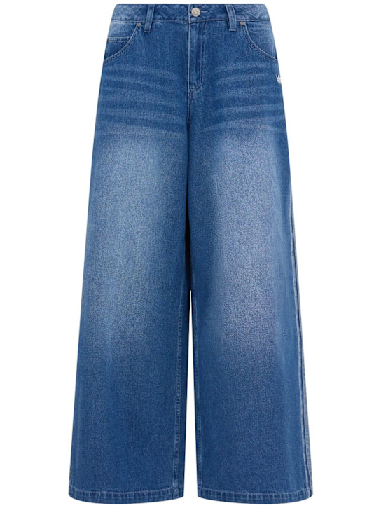 adidas Originals: 3-Stripe denim wide pants - Indigo Denim - women_0 | Luisa Via Roma