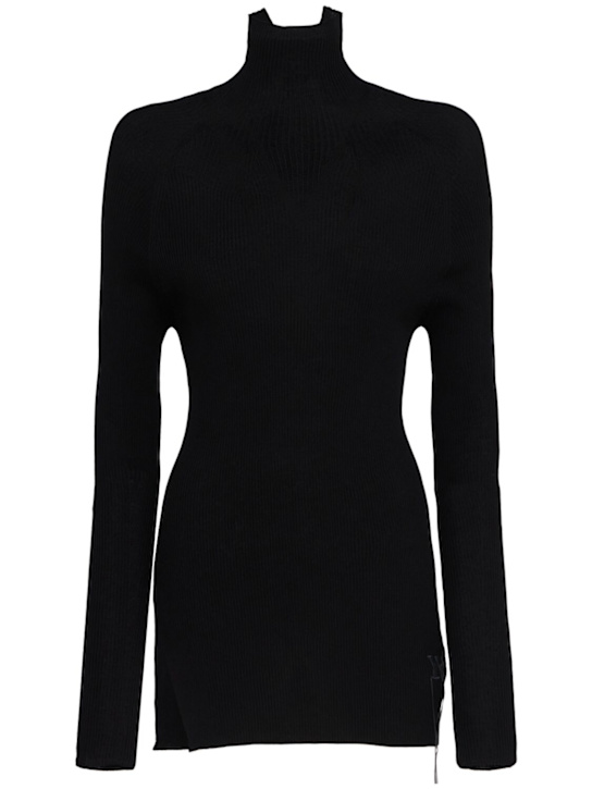Yohji Yamamoto: Ribbed viscose blend turtleneck sweater - Black - women_0 | Luisa Via Roma