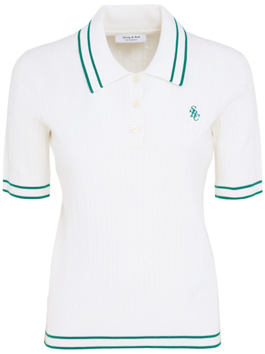 Sporty & Rich: SRC Mini cable knit polo - ホワイト/Alpine - women_0 | Luisa Via Roma
