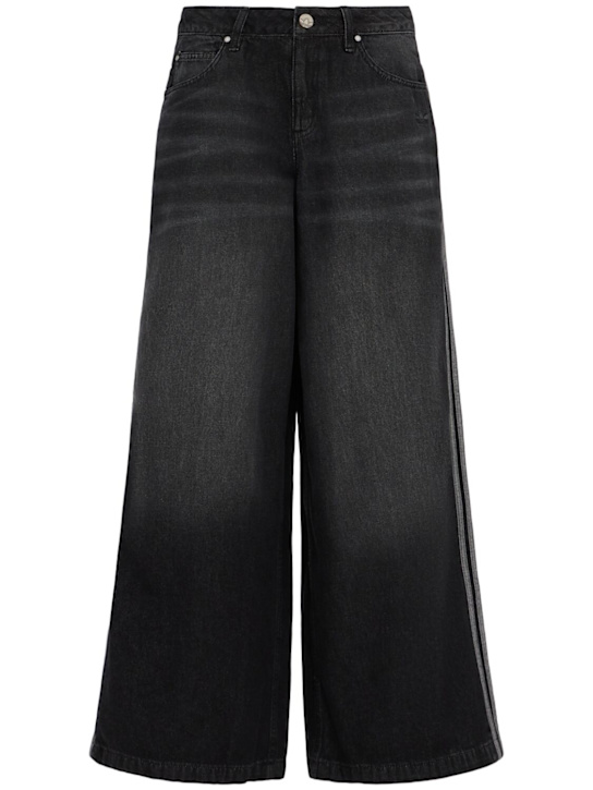 adidas Originals: 3-Stripe denim wide pants - Black - women_0 | Luisa Via Roma