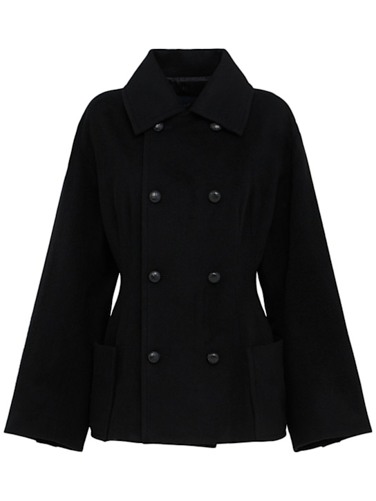 Yohji Yamamoto: Wool blend short coat - Black - women_0 | Luisa Via Roma