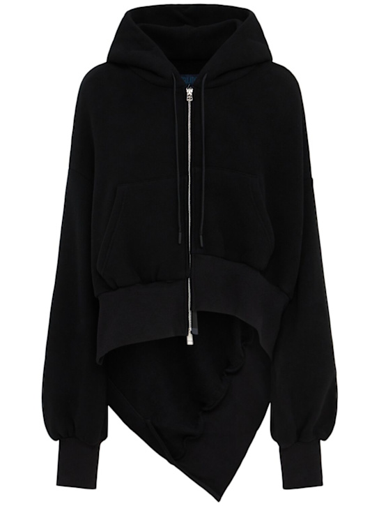 Yohji Yamamoto: Cotton blend zip-up hoodie - Black - women_0 | Luisa Via Roma