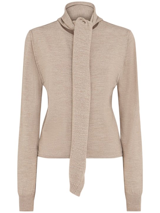 Lemaire: Twisted wool blend cardigan w/ scarf - Beige - women_0 | Luisa Via Roma