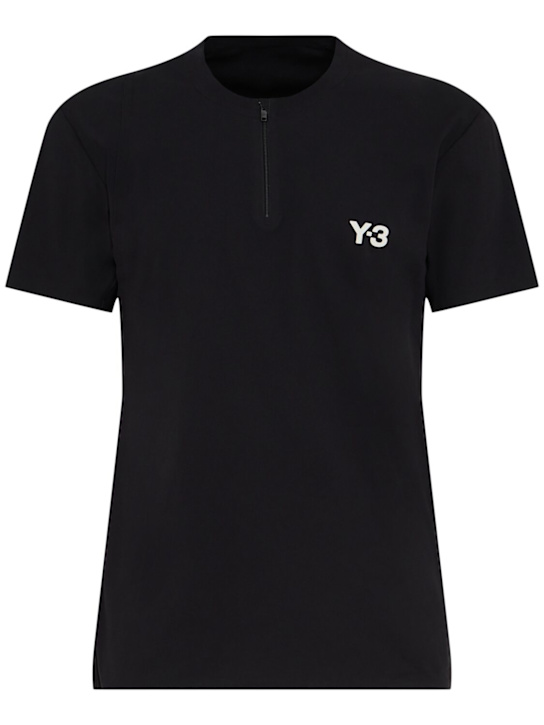 Y-3: Freelift zip short sleeve pro t-shirt - Black - men_0 | Luisa Via Roma