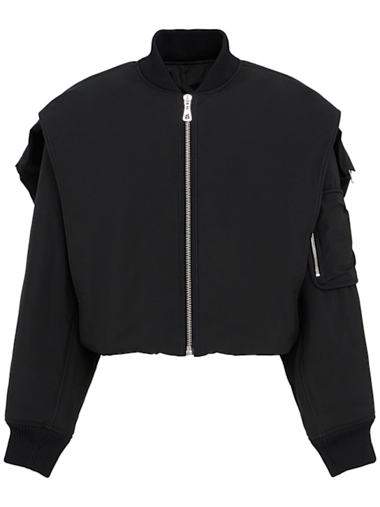 Jean Paul Gaultier: Zip-up nylon jacket w/ concealed hood - Black - women_0 | Luisa Via Roma
