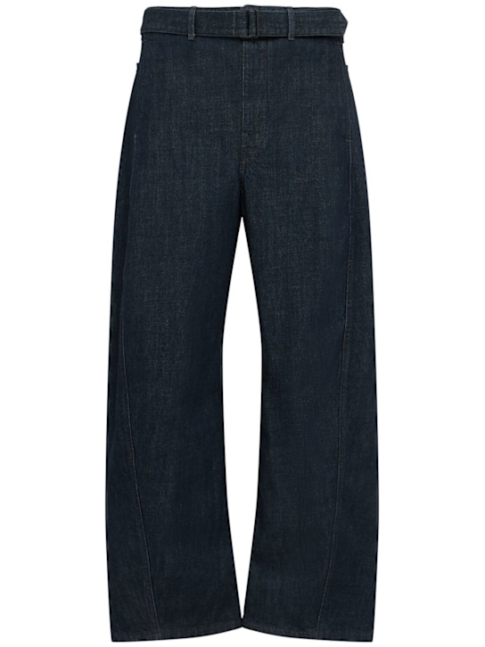 Lemaire: Twisted cotton denim belted pants - men_0 | Luisa Via Roma