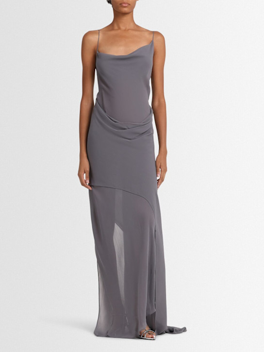 Christopher Esber: Cowl hip silk georgette slip dress - Grey - women_1 | Luisa Via Roma