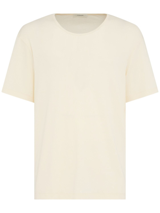 Lemaire: Rib t-shirt - Light Cream - men_0 | Luisa Via Roma