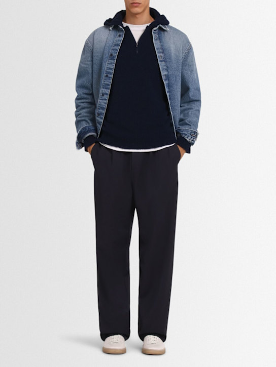 The Core: 半长拉链开合羊毛针织连帽卫衣 - 蓝色 - men_1 | Luisa Via Roma