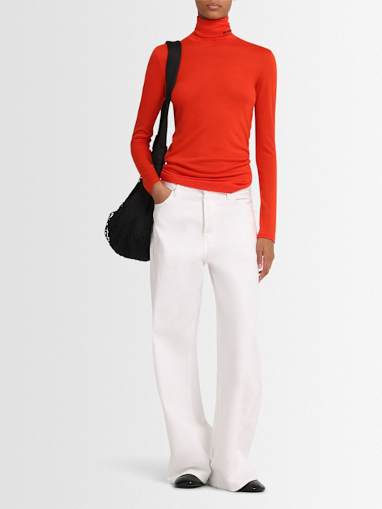 Jil Sander: Logo wool blend knit turtleneck top - Red - women_1 | Luisa Via Roma