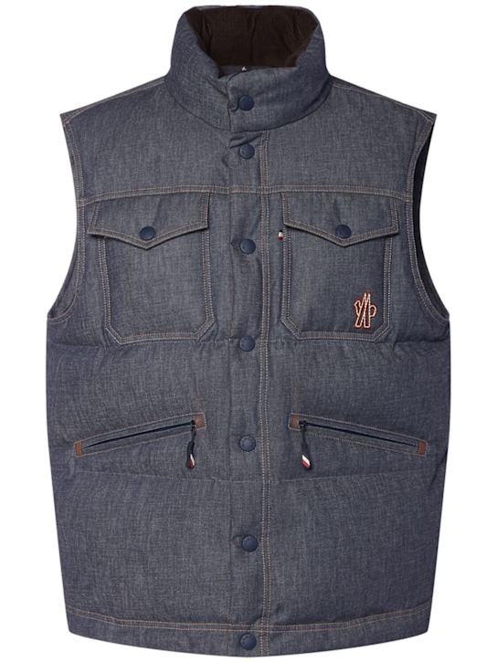 Moncler Grenoble: Krachan cotton denim down vest - men_0 | Luisa Via Roma
