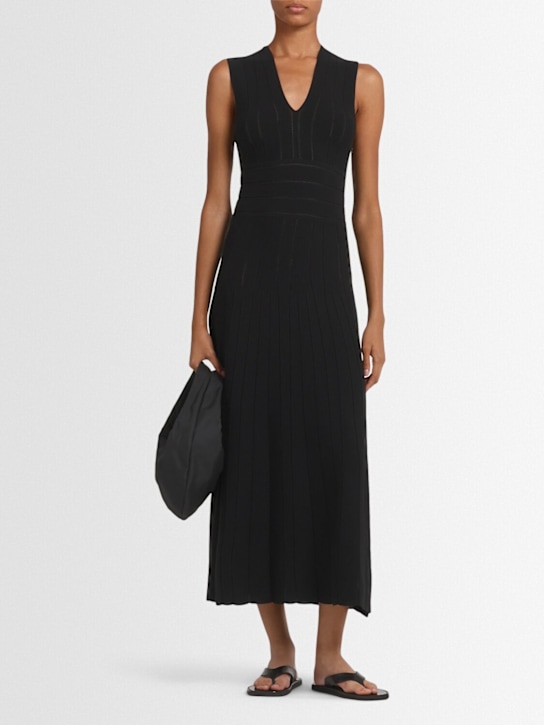 Max Mara: Tallone stretch viscose blend midi dress - women_1 | Luisa Via Roma