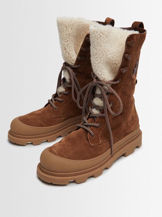 Moncler: Vera suede lace-up high boots - Pinecone - women_1 | Luisa Via Roma