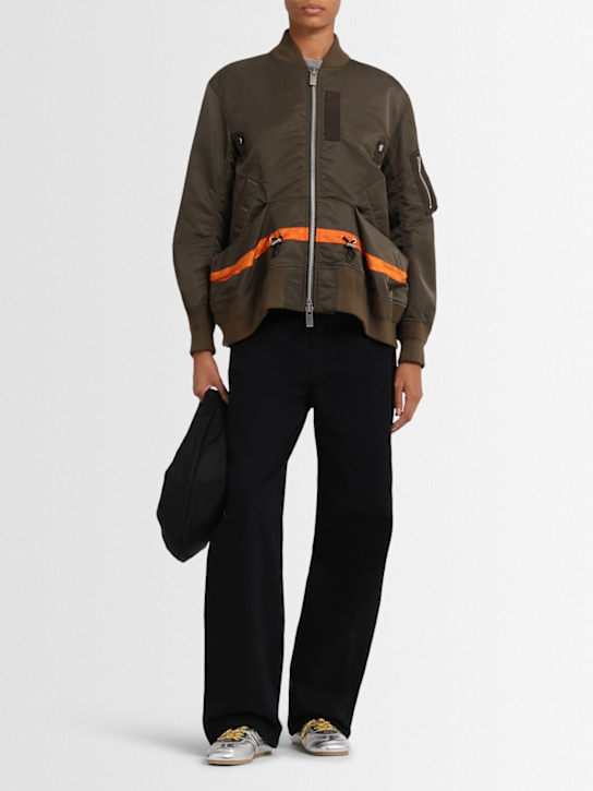 Sacai: Chaqueta de sarga de nylon - Caqui - women_1 | Luisa Via Roma