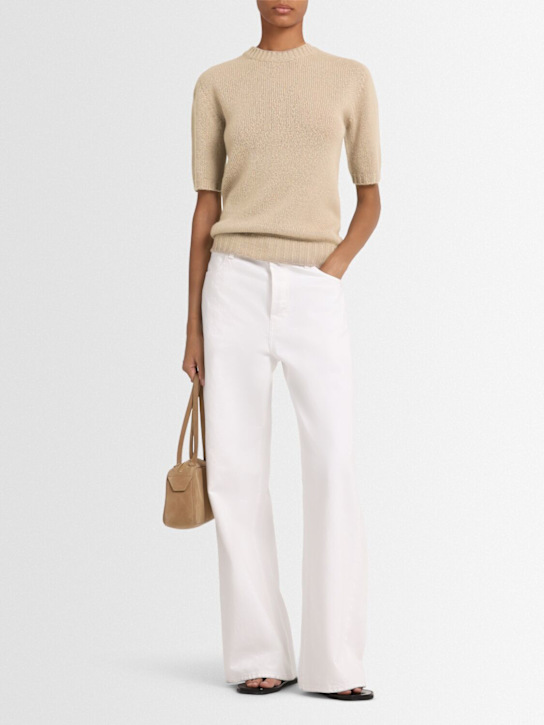 Fabiana Filippi: Gauzed cashmere knit s/s sweater - Beige - women_1 | Luisa Via Roma