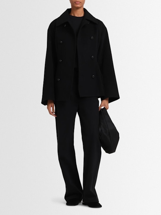 Yohji Yamamoto: Wool blend short coat - Black - women_1 | Luisa Via Roma