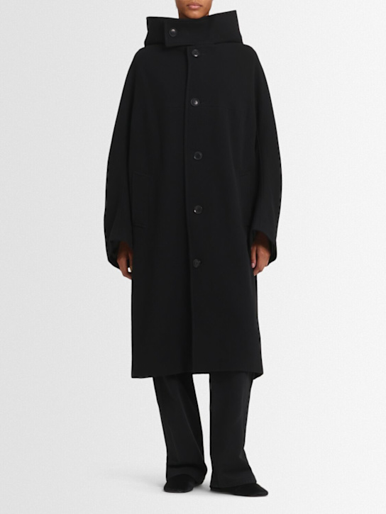 Yohji Yamamoto: U-long hooded wool blend cape coat - women_1 | Luisa Via Roma