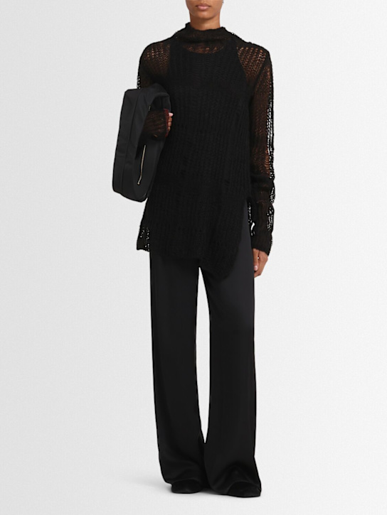 Yohji Yamamoto: Asymmetric sheer knit long sweater - Black - women_1 | Luisa Via Roma