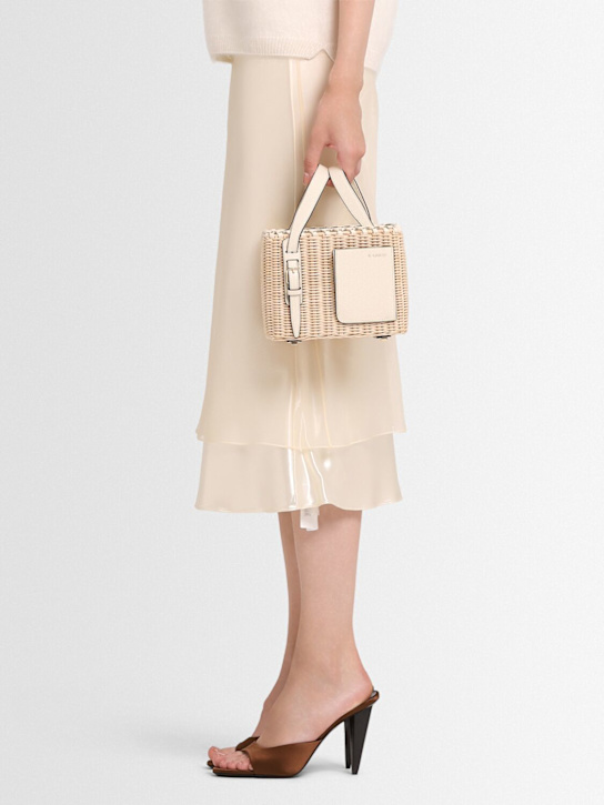 Valextra: Mini Bucket wicker top handle bag - Naturale/Pergam - women_1 | Luisa Via Roma