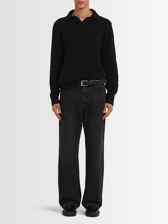 The Core: Wool knit polo sweater - Black - men_1 | Luisa Via Roma