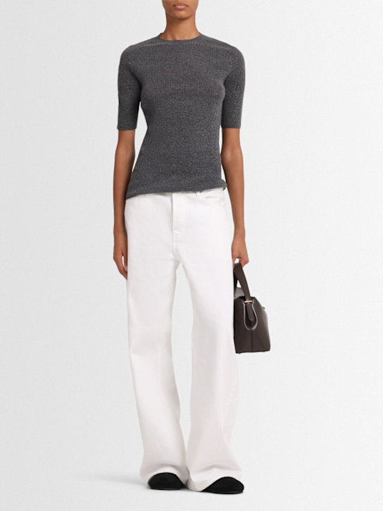 Fabiana Filippi: Ribbed wool blend s/s sweater - グレー - women_1 | Luisa Via Roma