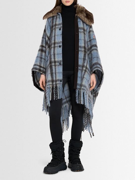 Moncler Grenoble: Mohair blend check cape - women_1 | Luisa Via Roma