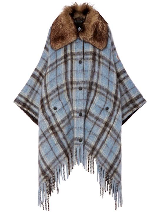 Moncler Grenoble: Mohair blend check cape - women_0 | Luisa Via Roma
