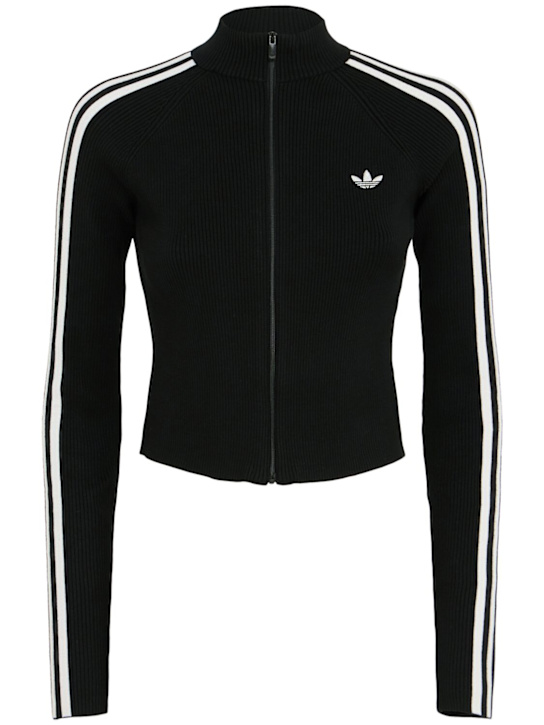 adidas Originals: 3-Stripes slim fit knit track top - ブラック - women_0 | Luisa Via Roma